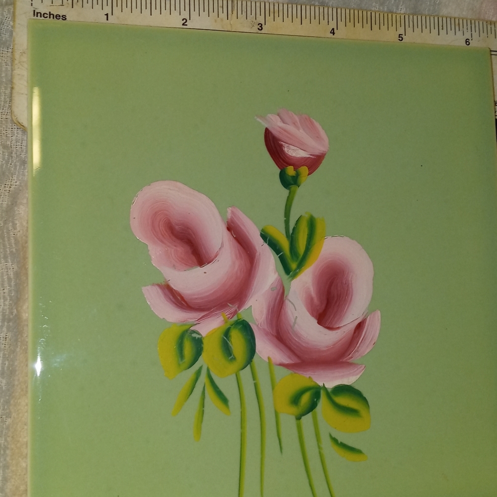 Vintage made in USA, Hand painted, retired, Tea Tile,  Heat Resistant.